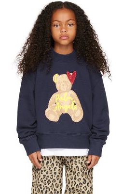 Palm Angels Kids Navy Love Bear Embroidery Sweatshirt