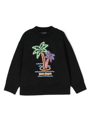 Palm Angels Kids neon palm tree-print sweatshirt - Black
