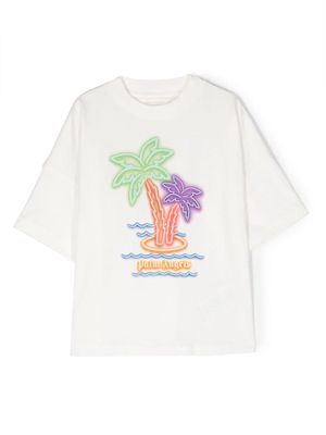 Palm Angels Kids neon palm tree-print T-shirt - White