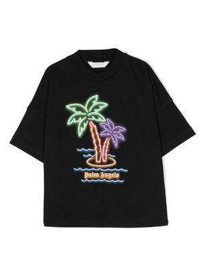 Palm Angels Kids Neon Palms printed cotton T-shirt - Black