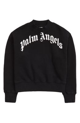 Palm Angels Kids' Overlogo Cotton Sweatshirt in Black White