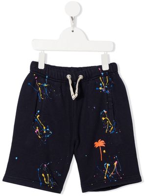Palm Angels Kids paint-splatter cotton shorts - Blue