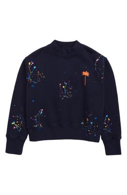 Palm Angels Kids' Paint Splatter Cotton Sweatshirt in Navy Blue Orange