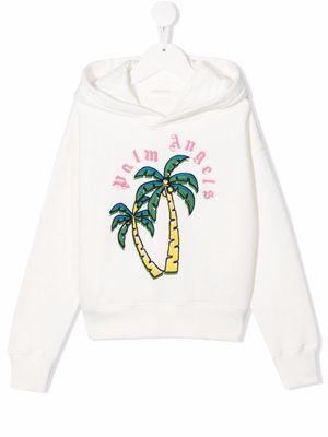 Palm Angels Kids palm-tree embroidered cotton hoodie - White