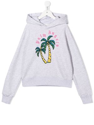 Palm Angels Kids palm tree-embroidered hoodie - Grey