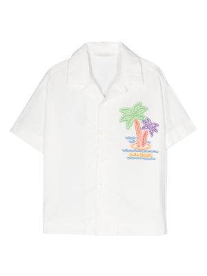 Palm Angels Kids palm tree-print cotton shirt - White