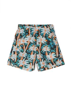 Palm Angels Kids palm tree-print cotton shorts - Black