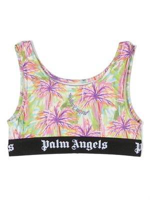 Palm Angels Kids palm tree print cropped sports top - Green