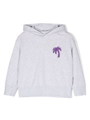 Palm Angels Kids palm tree-print panelled cotton hoodie - Grey