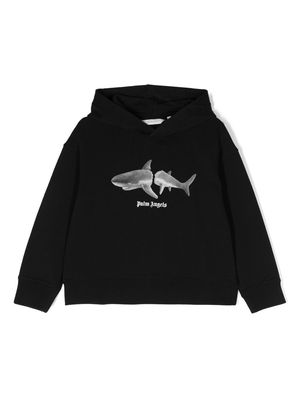 Palm Angels Kids shark-print cotton hoodie - Black