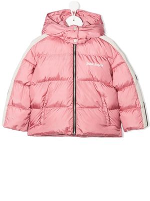 Palm Angels Kids side-stripe hooded puffer jacket - Pink