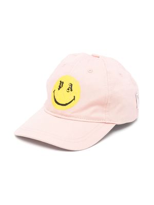 Palm Angels Kids smiley face-print cotton cap - Pink