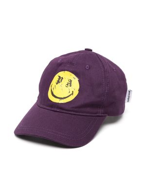 Palm Angels Kids smiley face-print cotton cap - Purple