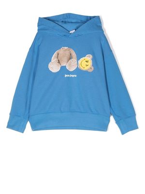 Palm Angels Kids smiley teddy-bear print hoodie - Blue