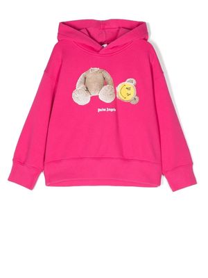 Palm Angels Kids smiley teddy-bear print hoodie - Pink