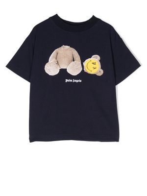Palm Angels Kids smiley teddy-bear print T-shirt - Blue