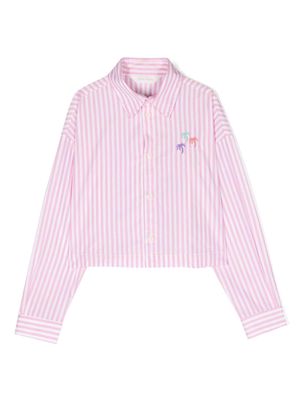 Palm Angels Kids striped cropped cotton shirt - Pink