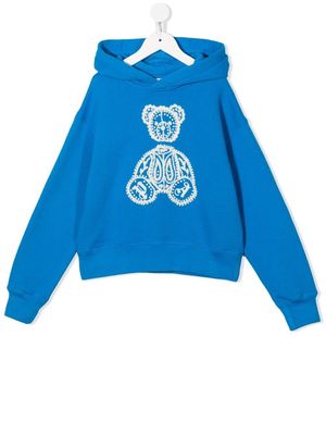 Palm Angels Kids Teddy Bear-embroidered hoodie - Blue