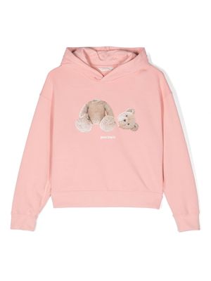 Palm Angels Kids teddy-bear-print cotton hoodie - Pink