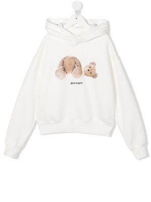 Palm Angels Kids Teddy Bear-print cotton hoodie - White