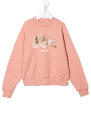Palm Angels Kids teddy bear-print cotton sweatshirt - Pink