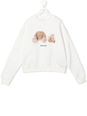 Palm Angels Kids Teddy Bear-print cotton sweatshirt - White