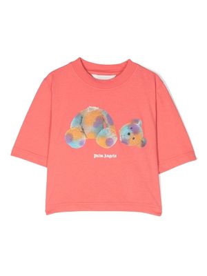 Palm Angels Kids Teddy Bear-print cropped T-shirt - Pink