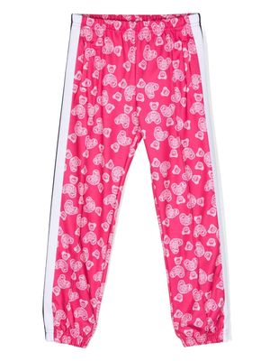 Palm Angels Kids Teddy Bear-print striped track pants - Pink