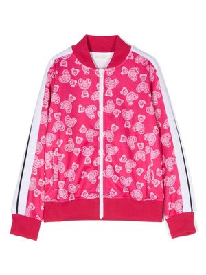 Palm Angels Kids teddy bear-print zip-up bomber jacket - Pink