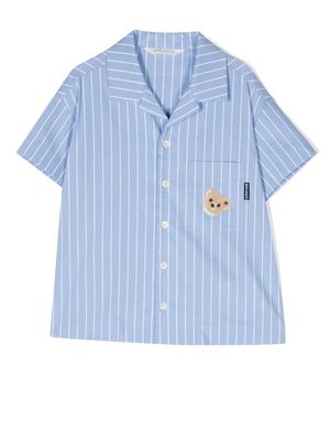 Palm Angels Kids teddy-patch striped shirt - Blue