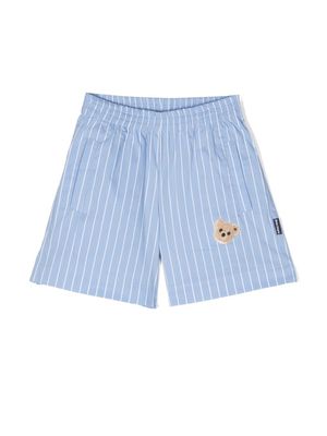 Palm Angels Kids teddy-patch striped shorts - Blue