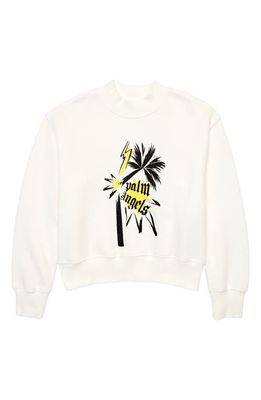 Palm Angels Kids' Thunder Logo Graphic Sweatshirt in White Black