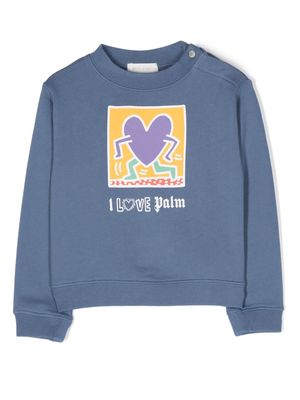 Palm Angels Kids x Keith Haring heart-print cotton sweatshirt - Blue