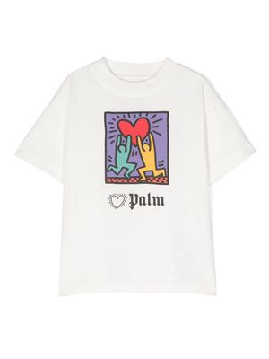 Palm Angels Kids x Keith Haring heart-print cotton T-shirt - White
