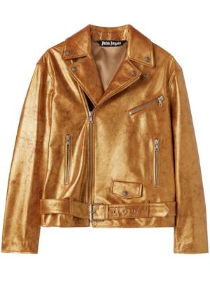 Palm Angels laminated leather biker jacket - Gold