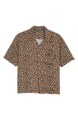 Palm Angels Leopard Print Short Sleeve Button-Up Bowling Shirt in Nuts Butte