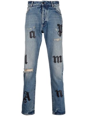 Palm Angels letter-embellished skinny jeans - Blue