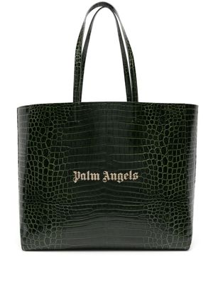Palm Angels logo-appliqué leather tote bag - Green