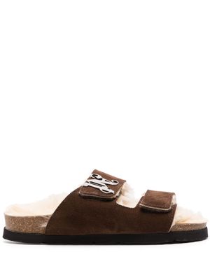 Palm Angels logo-appliqué shearling-lined sandals - Brown