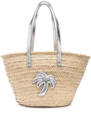Palm Angels logo-appliqué straw beach bag - Silver