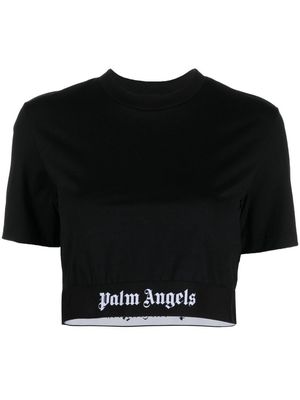 Palm Angels logo-band cropped T-shirt - BLACK WHITE