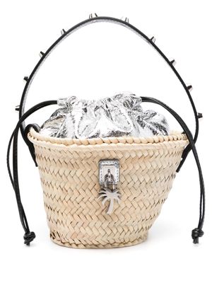 Palm Angels logo-charm straw bucket bag - Neutrals