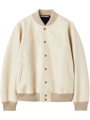 Palm Angels logo-embossed leather bomber jacket - Neutrals