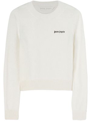 Palm Angels logo-embroidered crew-neck jumper - White