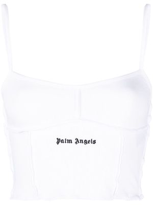 Palm Angels logo-embroidered crop top - White