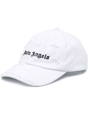 Palm Angels logo-embroidered distressed-effect cap - White