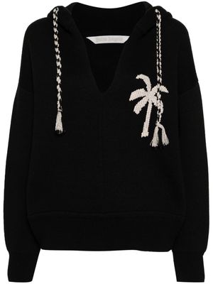 Palm Angels logo-embroidered knitted hoodie - Black