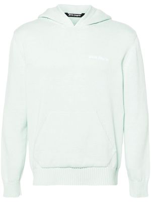 Palm Angels logo-embroidered knitted hoodie - Green