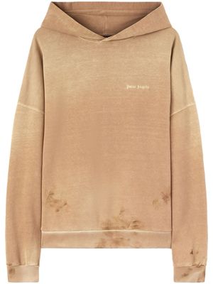 Palm Angels logo-embroidered linen-blend hoodie - Brown