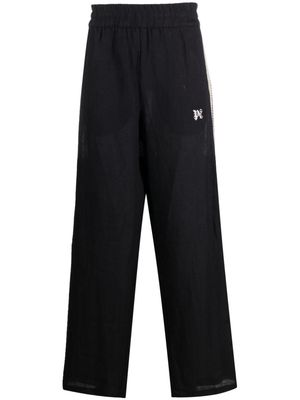 Palm Angels logo-embroidered linen trousers - BLACK OFF WHITE